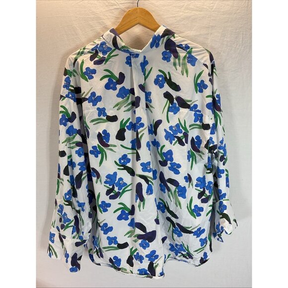 Christian Wijnants Antwerp top Size 38 Poplin Blue floral oversize preppy US M/L - Picture 2 of 9